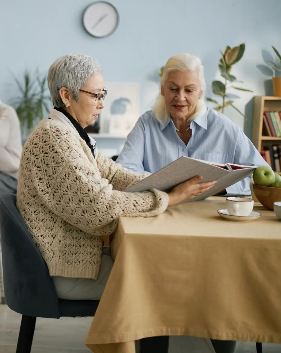 Care professional and older person reviewing support options together to help maintain safety and independence at home.
